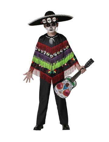 Poncho Skeleton Маскирайте Dia de Los Muertos дете