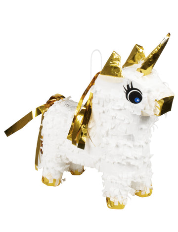 Mini Piñata White and Gold Unicorn 21 x 17 cm