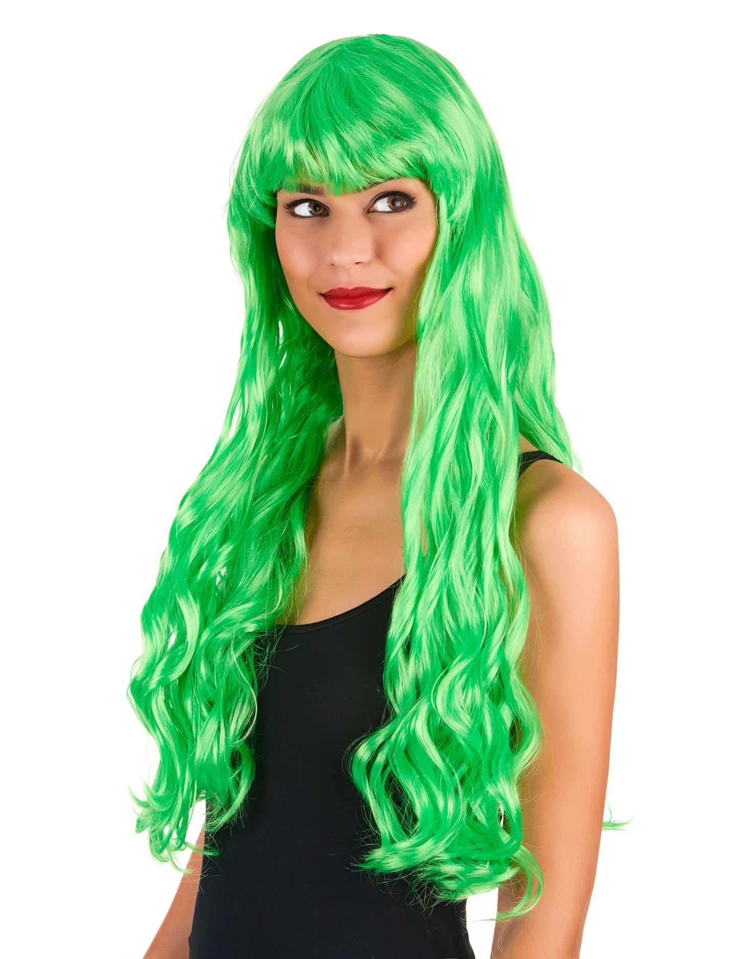 Fluo Green Wavy Long Wig с женски бретон